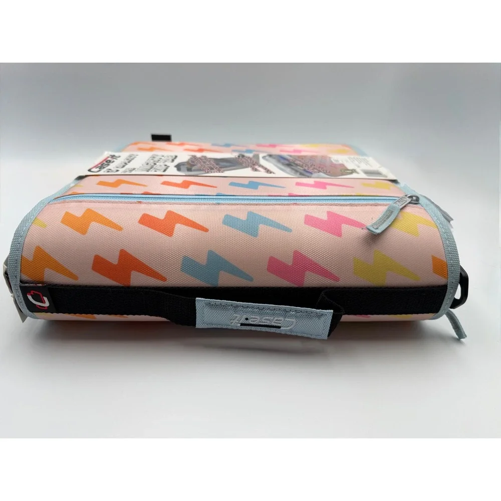 Case-it Mighty Zip Tab 3 Inch Zipper Binder Pink Lightning Bolt T-641-P NWT